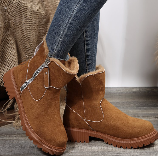 Thick Plush Snow Boots for Women - Faux Suede Winter Shoes