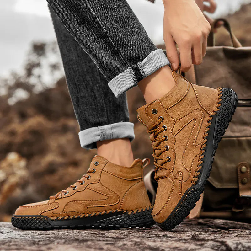 High Top Leather Shoes - Winter Plush Insulation