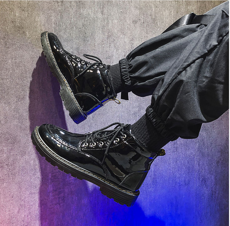 High-Top Shiny Tooling Shoes for Winter Celebrities