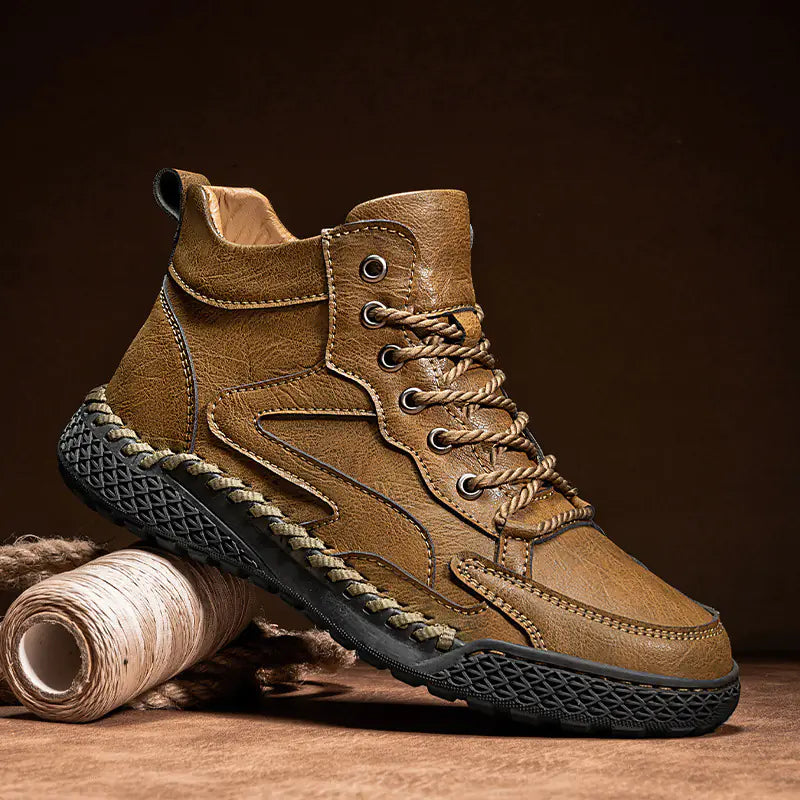 High Top Leather Shoes - Winter Plush Insulation