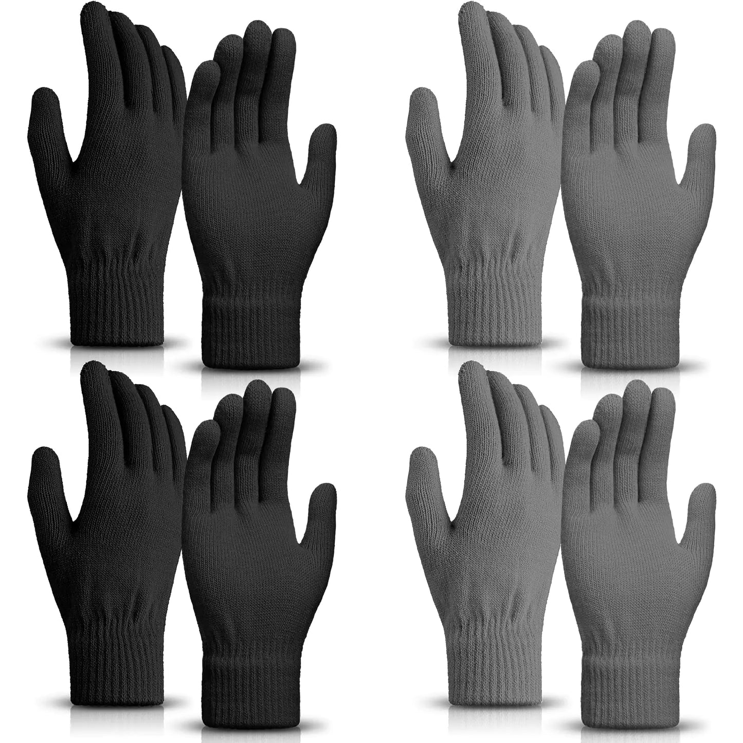 SATINIOR Magic Winter Gloves Unisex Gloves Knit Stretchy Mitten Full Fingers Warm Gloves for Men Women Sports(Gray and Black4 Pairs)