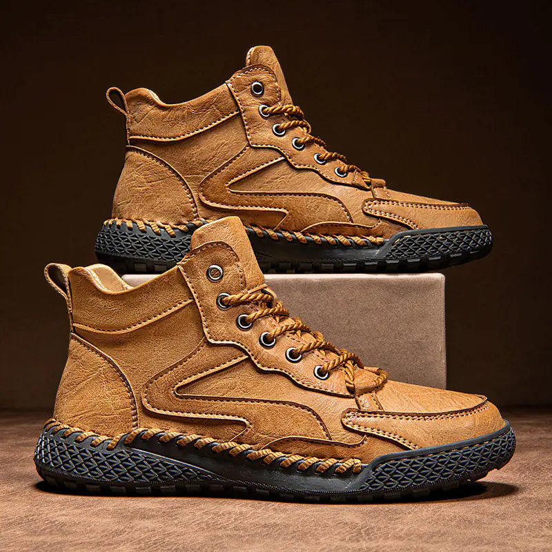 High Top Leather Shoes - Winter Plush Insulation
