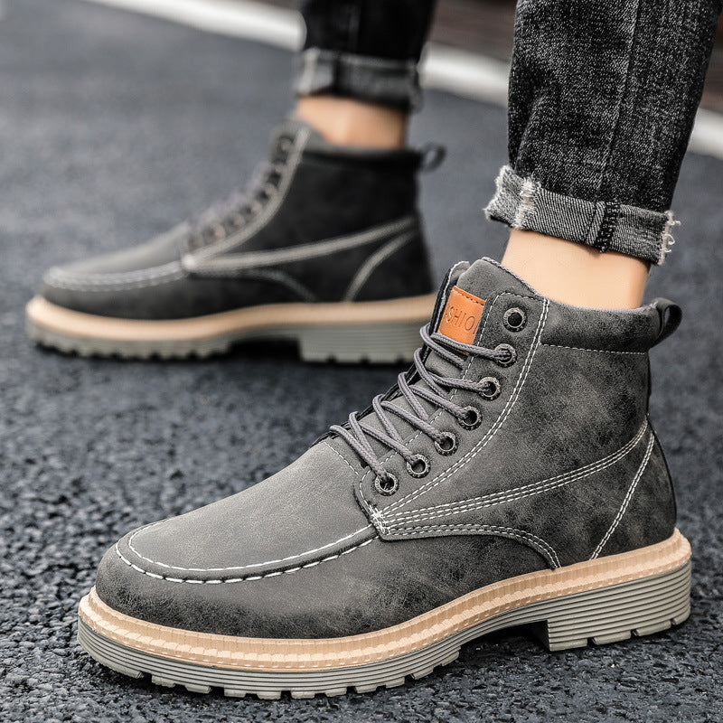 Men's Casual Leather Boots - Winter Workwear Shoes