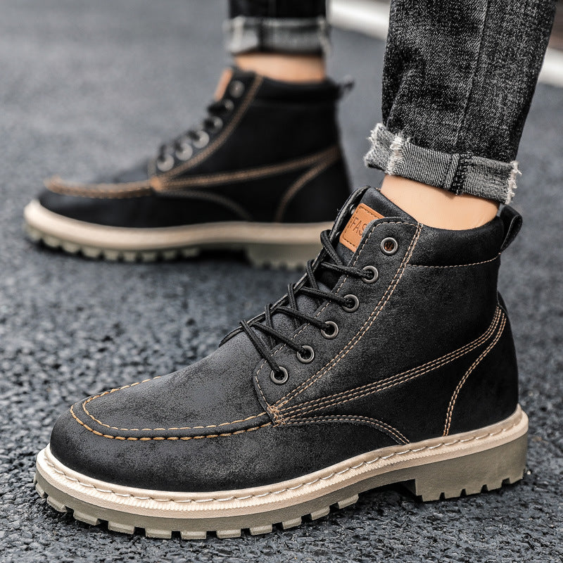 Men's Casual Leather Boots - Winter Workwear Shoes