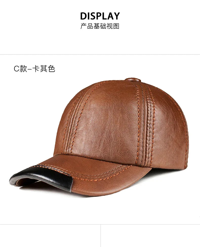 Spring genuine leather baseball cap