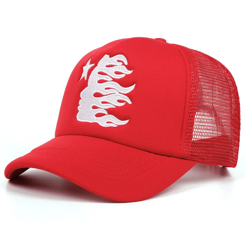 American Style Hiphop Mesh Trucker Caps Sunshade Breathable Baseball Hats Men Women Fashion Human Head Embroidered Duckbill Cap