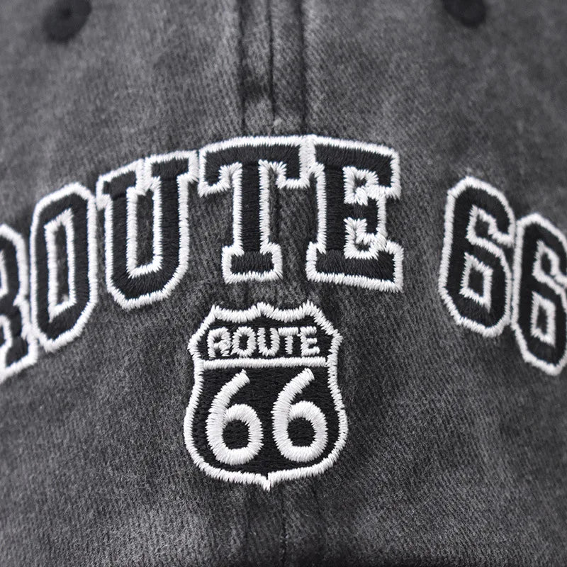 Baseball Cap Washed Cotton Letter ROUTE 66 Embroidery