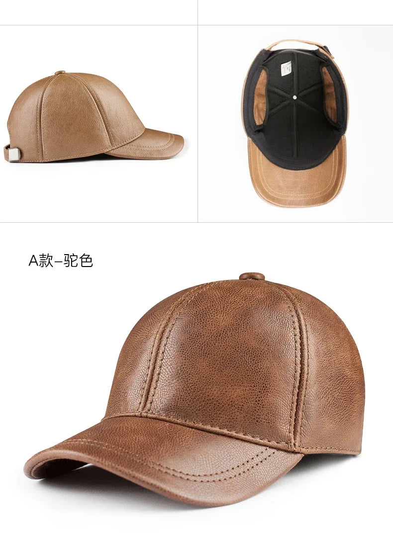 Spring genuine leather baseball cap