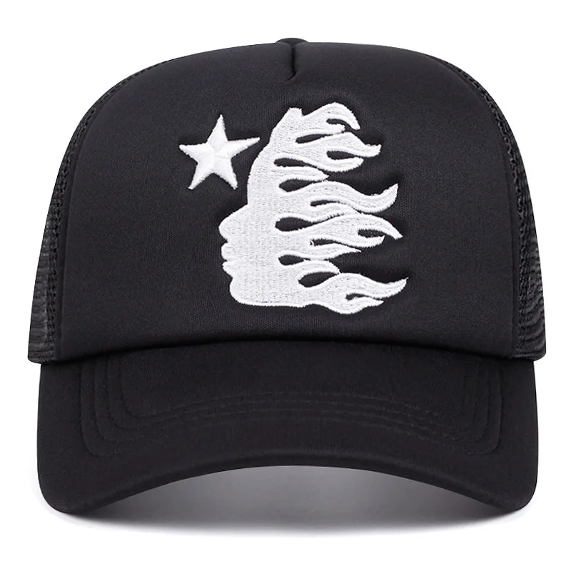 American Style Hiphop Mesh Trucker Caps Sunshade Breathable Baseball Hats Men Women Fashion Human Head Embroidered Duckbill Cap