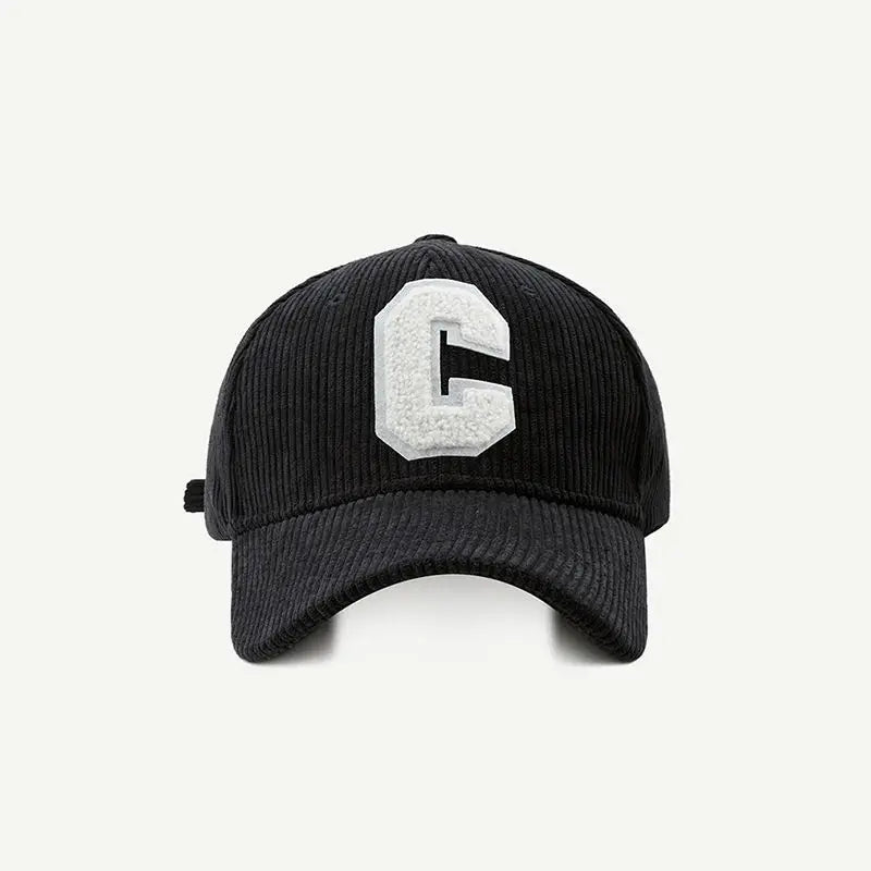 Corduroy Letter C Autumn Winter Baseball Cap