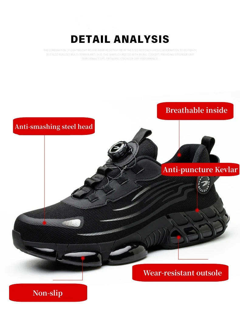 Rotary Buckle Work Sneakers Steel Toe Shoes