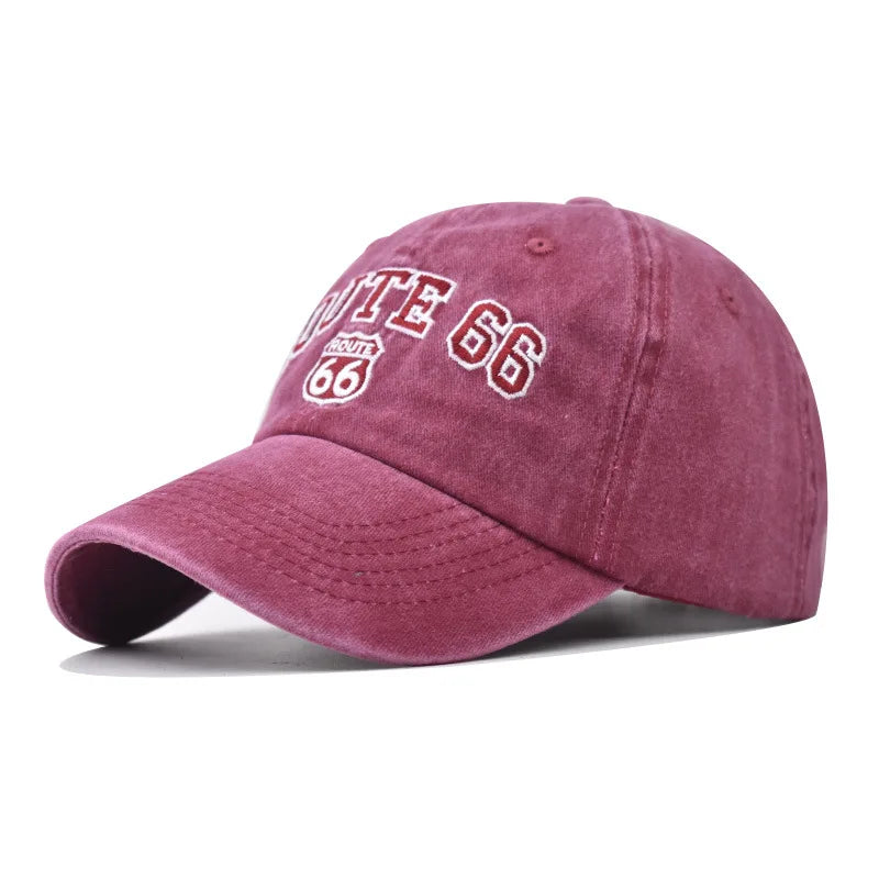 Baseball Cap Washed Cotton Letter ROUTE 66 Embroidery