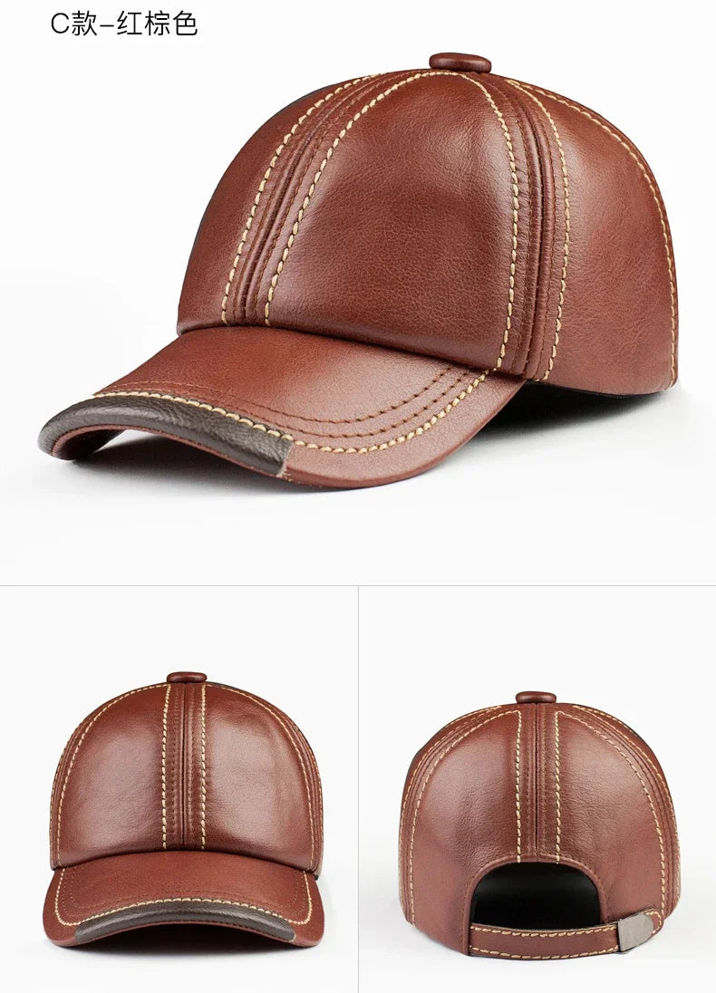 Spring genuine leather baseball cap