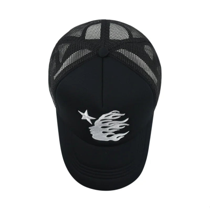 American Style Hiphop Mesh Trucker Caps Sunshade Breathable Baseball Hats Men Women Fashion Human Head Embroidered Duckbill Cap