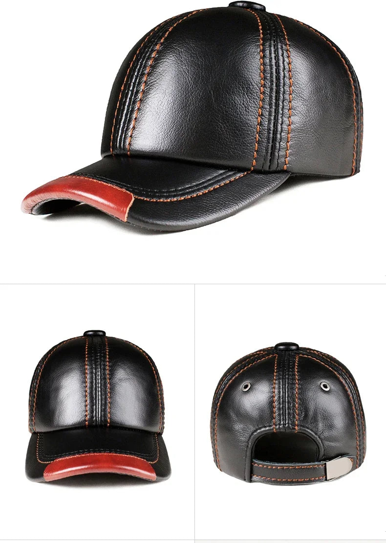 Spring genuine leather baseball cap