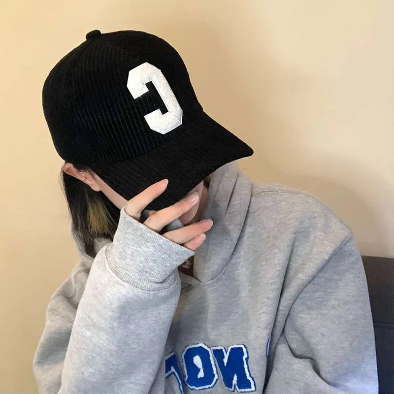 Corduroy Letter C Autumn Winter Baseball Cap