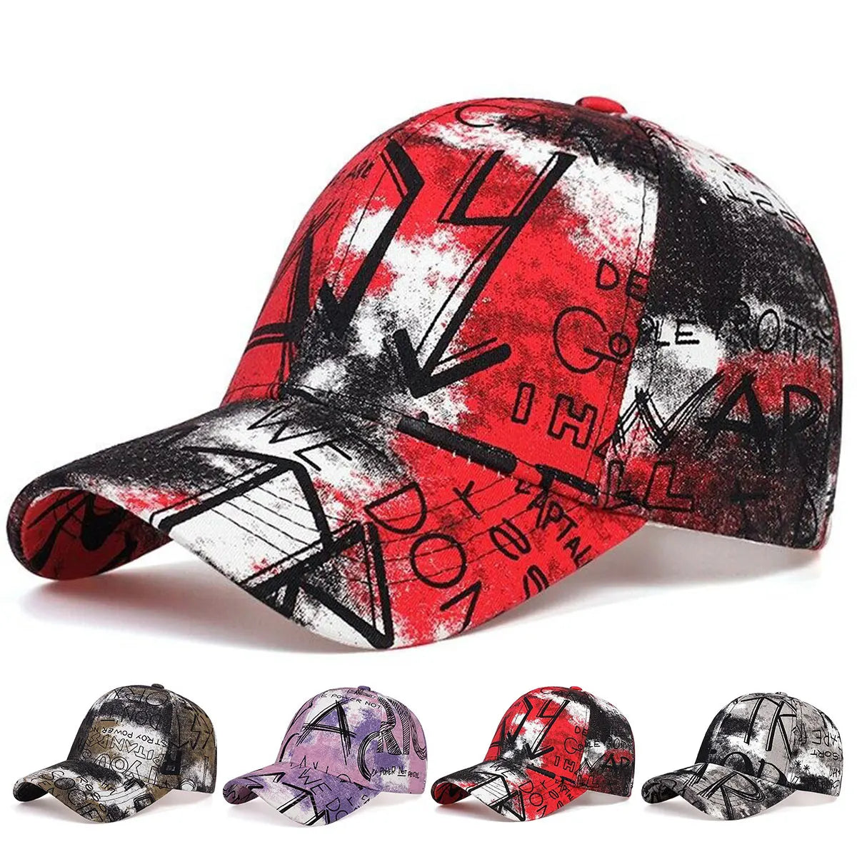 Unisex Letter Graffiti Printing Tie Dye Baseball Caps