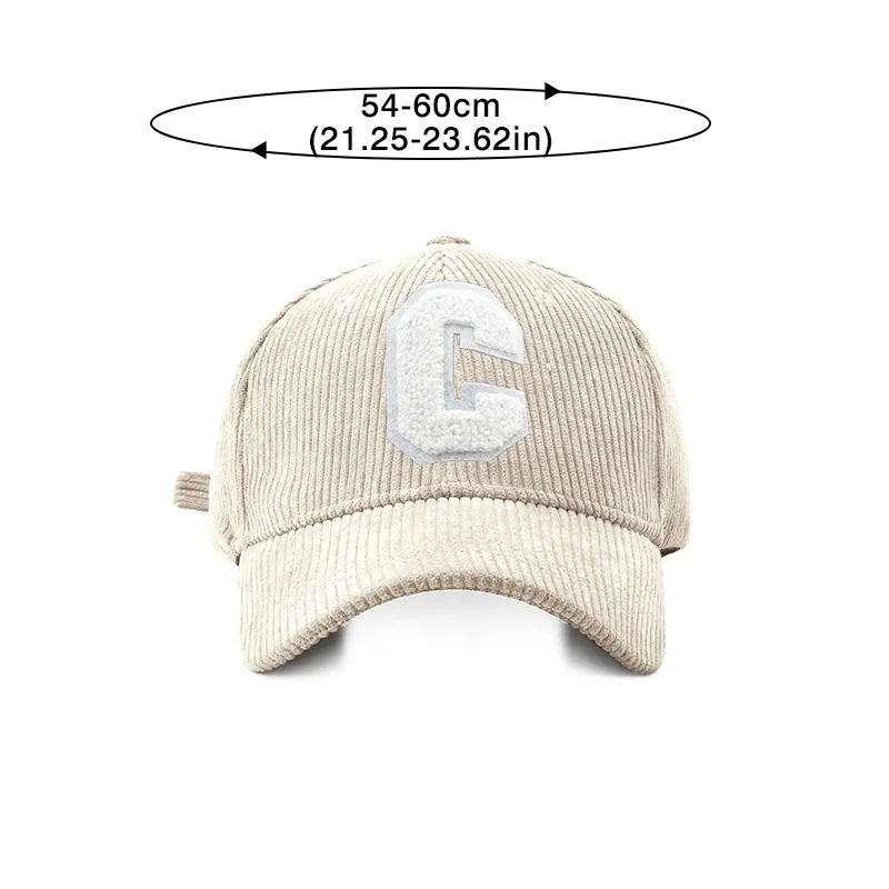 Corduroy Letter C Autumn Winter Baseball Cap
