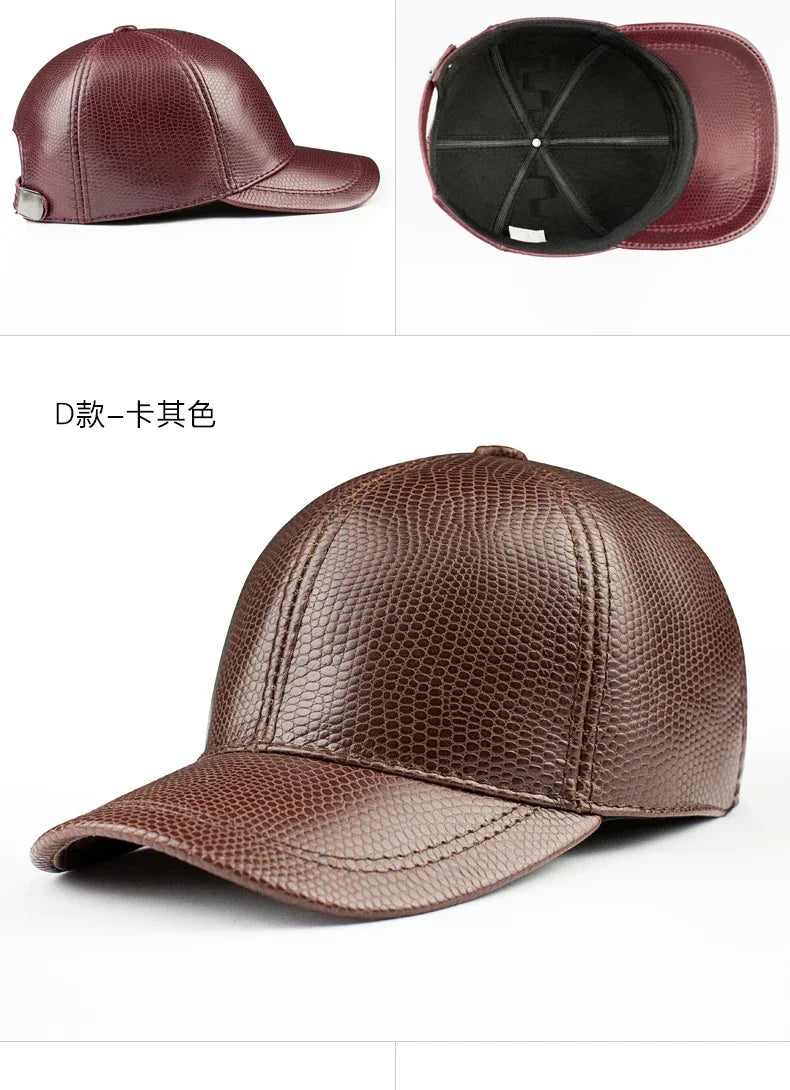 Spring genuine leather baseball cap