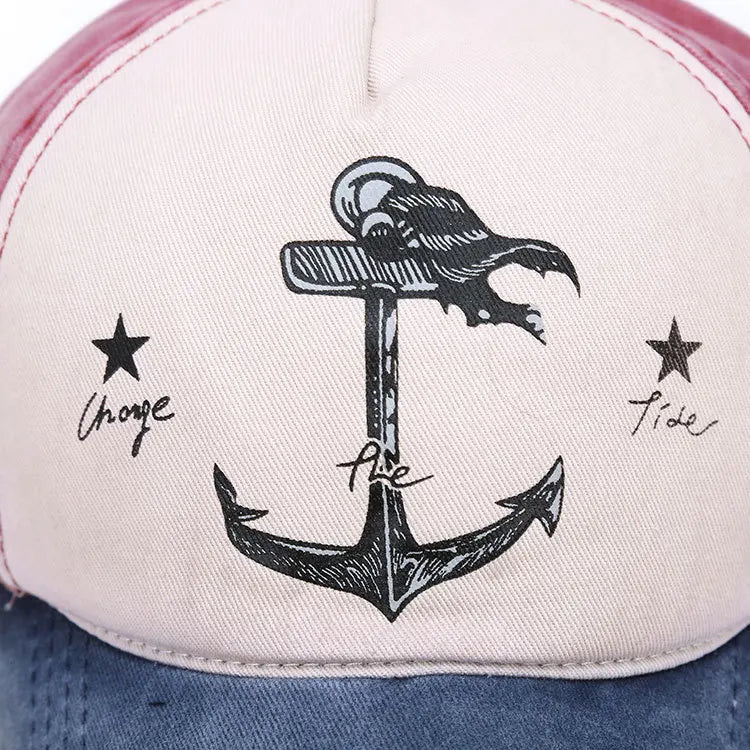 Vintage Style The Pirate Ships Anchor Printing Adjustable Washed Baseball Cap