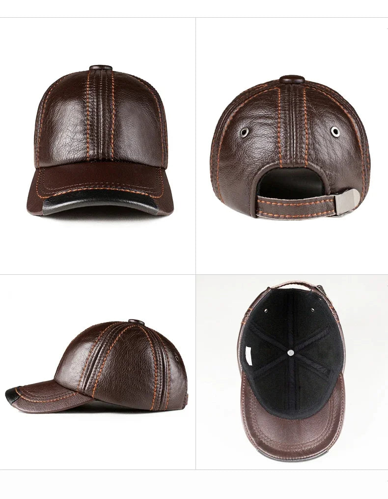 Spring genuine leather baseball cap
