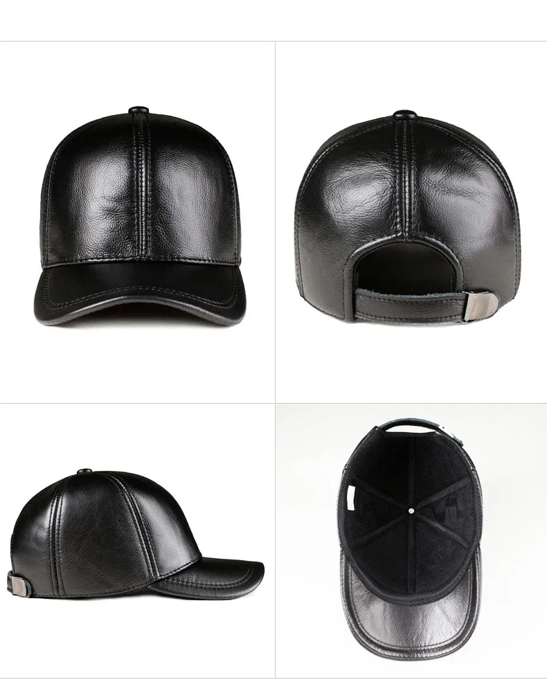 Spring genuine leather baseball cap