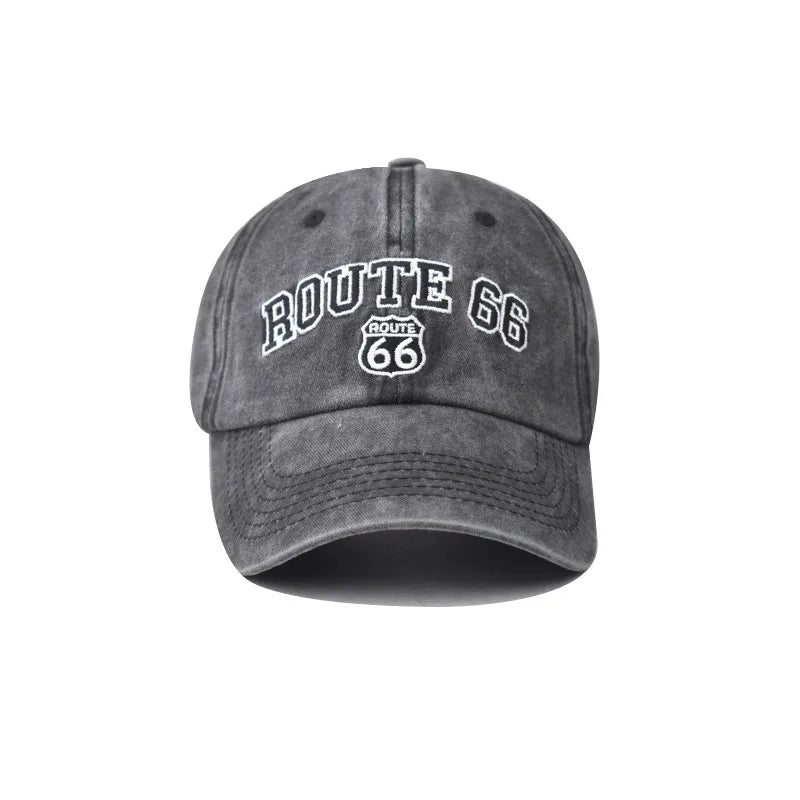 Baseball Cap Washed Cotton Letter ROUTE 66 Embroidery