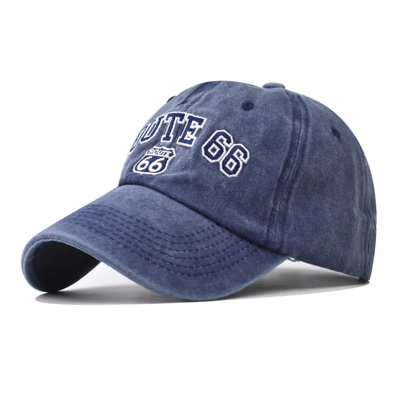 Baseball Cap Washed Cotton Letter ROUTE 66 Embroidery