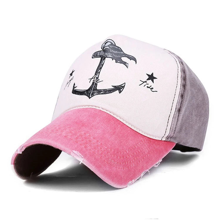 Vintage Style The Pirate Ships Anchor Printing Adjustable Washed Baseball Cap