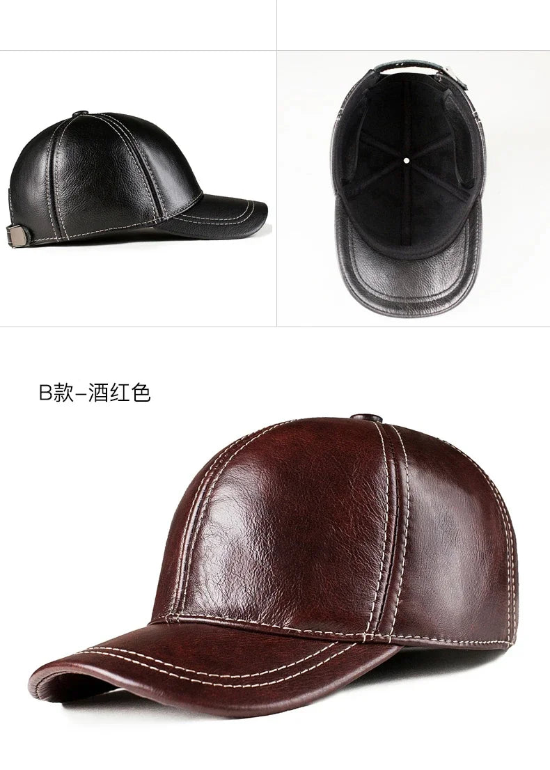 Spring genuine leather baseball cap