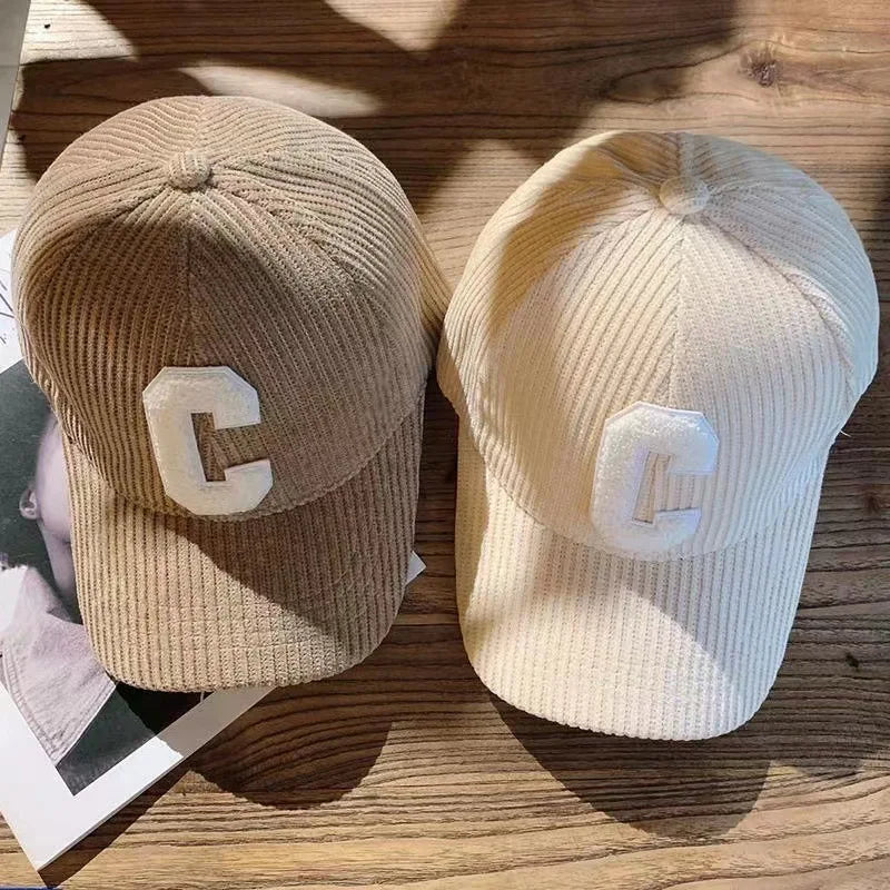Corduroy Letter C Autumn Winter Baseball Cap