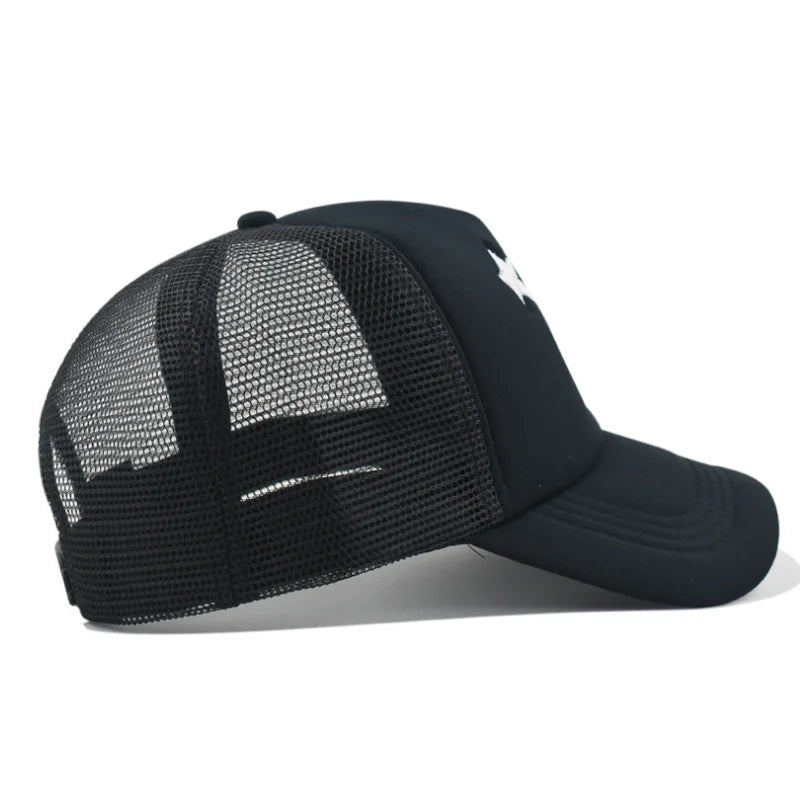 American Style Hiphop Mesh Trucker Caps Sunshade Breathable Baseball Hats Men Women Fashion Human Head Embroidered Duckbill Cap