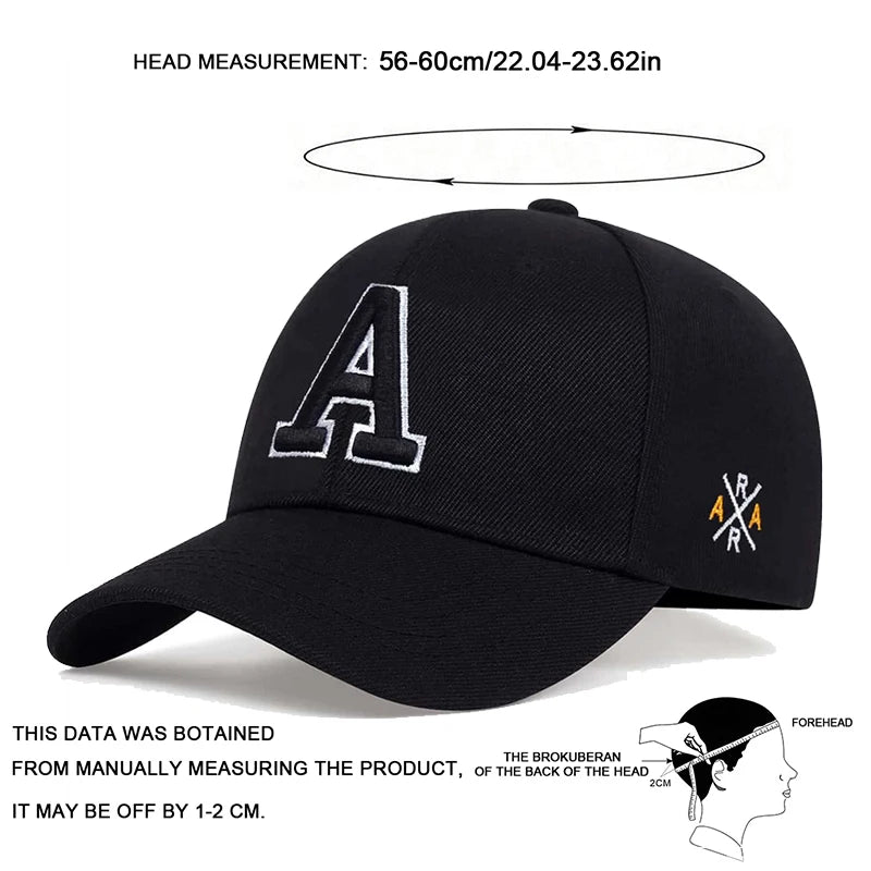 Unisex A Letter Side AR Embroidery Baseball Caps