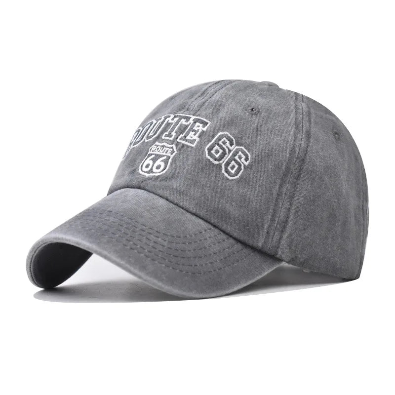 Baseball Cap Washed Cotton Letter ROUTE 66 Embroidery