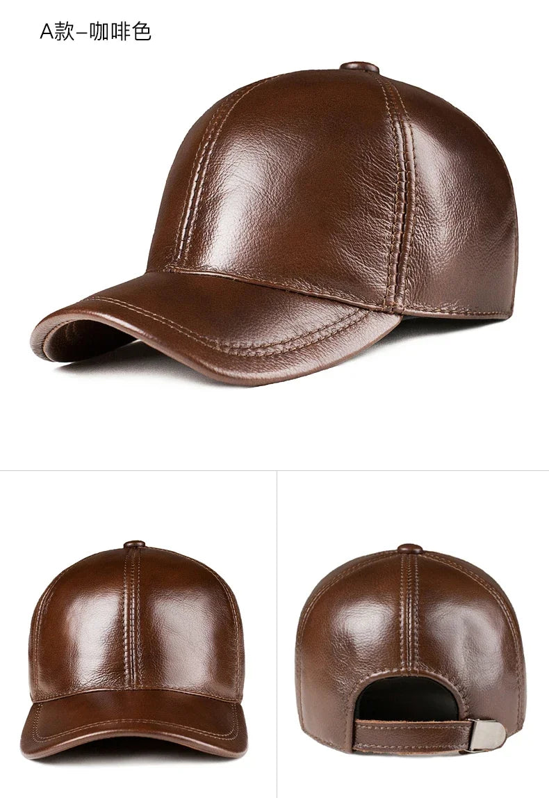 Spring genuine leather baseball cap