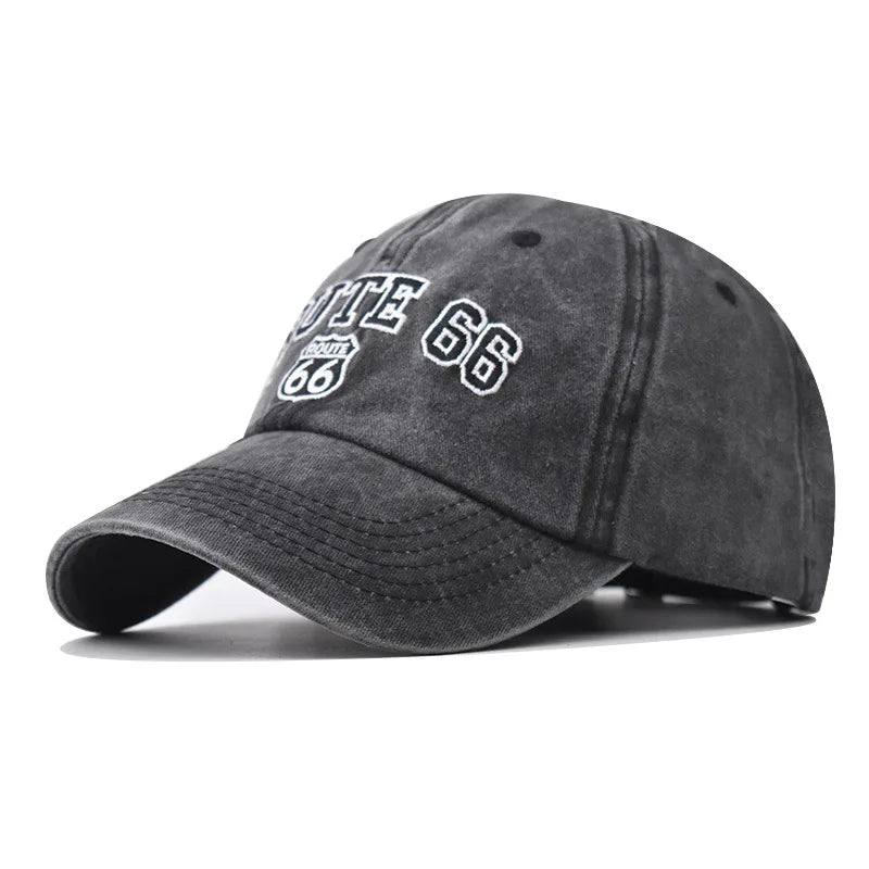Baseball Cap Washed Cotton Letter ROUTE 66 Embroidery