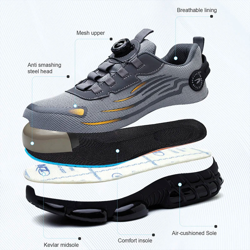 Rotary Buckle Work Sneakers Steel Toe Shoes