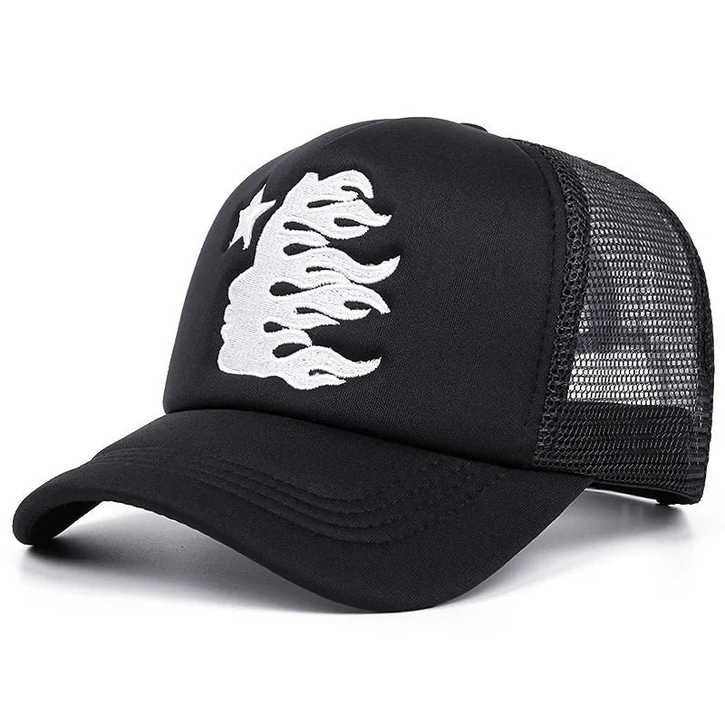 American Style Hiphop Mesh Trucker Caps Sunshade Breathable Baseball Hats Men Women Fashion Human Head Embroidered Duckbill Cap