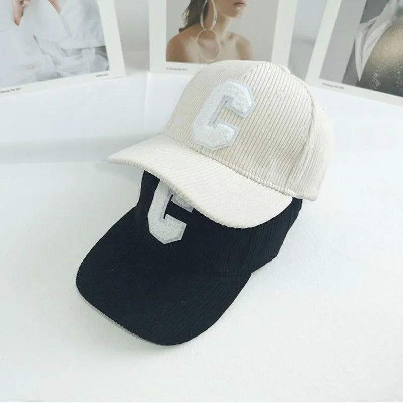Corduroy Letter C Autumn Winter Baseball Cap