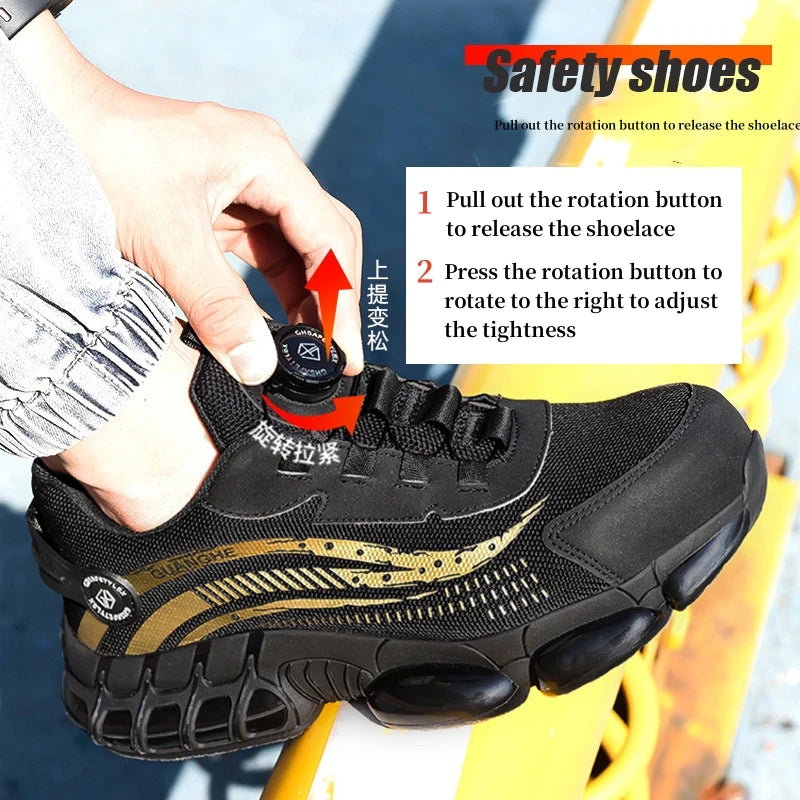 Rotary Buckle Work Sneakers Steel Toe Shoes
