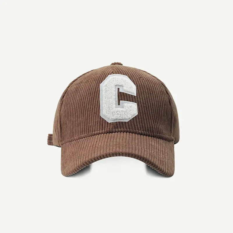 Corduroy Letter C Autumn Winter Baseball Cap