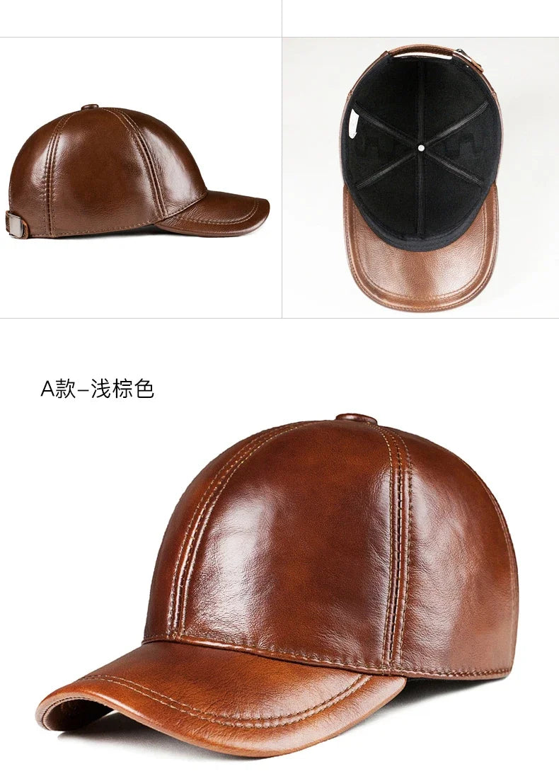 Spring genuine leather baseball cap