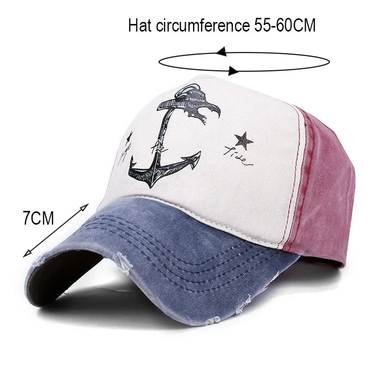 Vintage Style The Pirate Ships Anchor Printing Adjustable Washed Baseball Cap