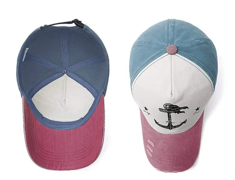 Vintage Style The Pirate Ships Anchor Printing Adjustable Washed Baseball Cap