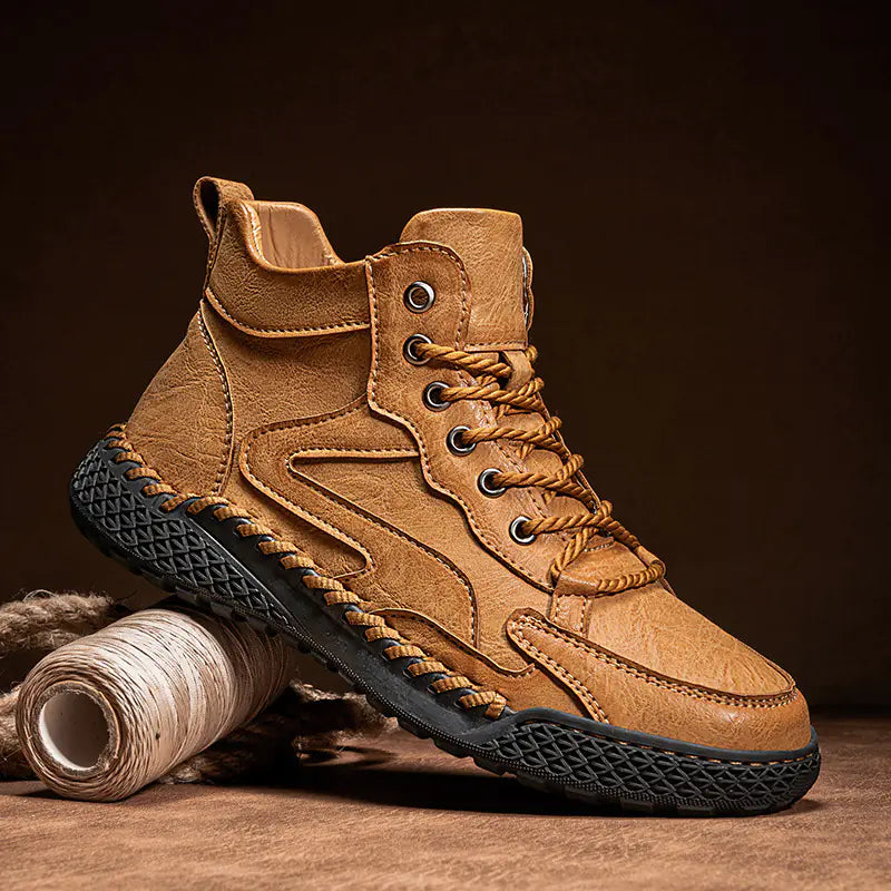 High Top Leather Shoes - Winter Plush Insulation