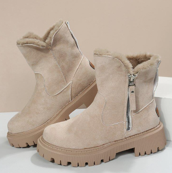 Thick Plush Snow Boots for Women - Faux Suede Winter Shoes