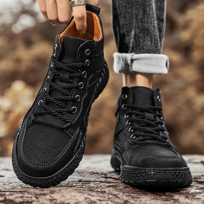 High Top Leather Shoes - Winter Plush Insulation