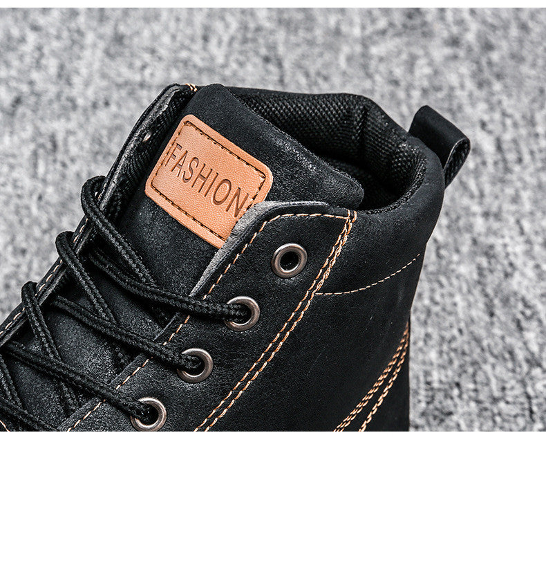 Men's Casual Leather Boots - Winter Workwear Shoes