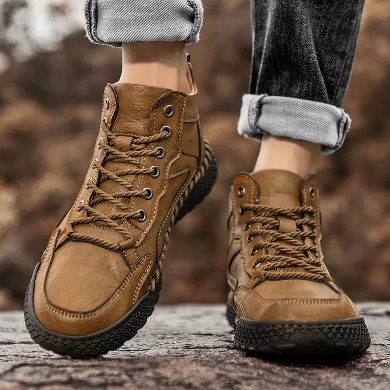 High Top Leather Shoes - Winter Plush Insulation