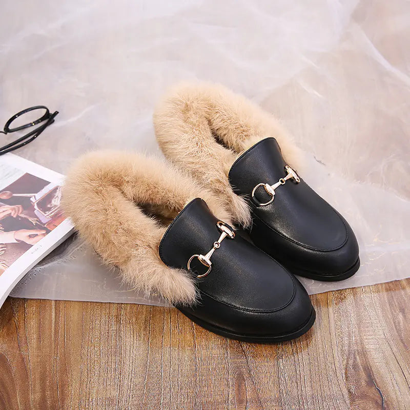 Women's Autumn Winter Plush Leather Flat Shoes